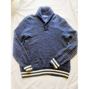 Mens American Eagle Blue White Design Cowl Neck, Striped Long Sleeve Sweater - L
